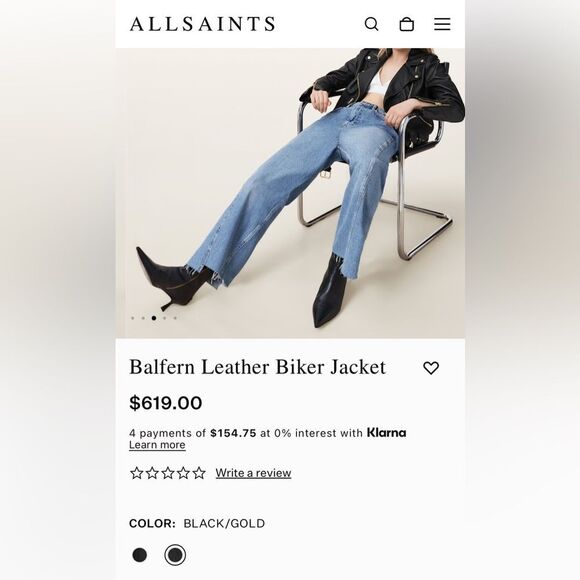 ALL SAINTS BALFERN Leather Biker jacket in Gold - Picture 14 of 17
